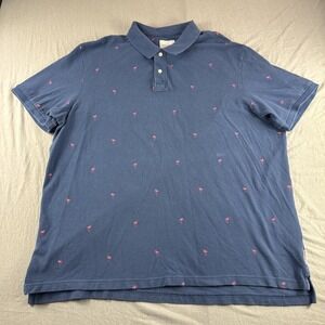 American Eagle Pink Flamingo Polo Mens XXL Blue Super Soft All Over Print Bird